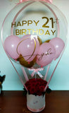 Personalised Hot Air Balloon with Fresh Roses (Medium Size Box)